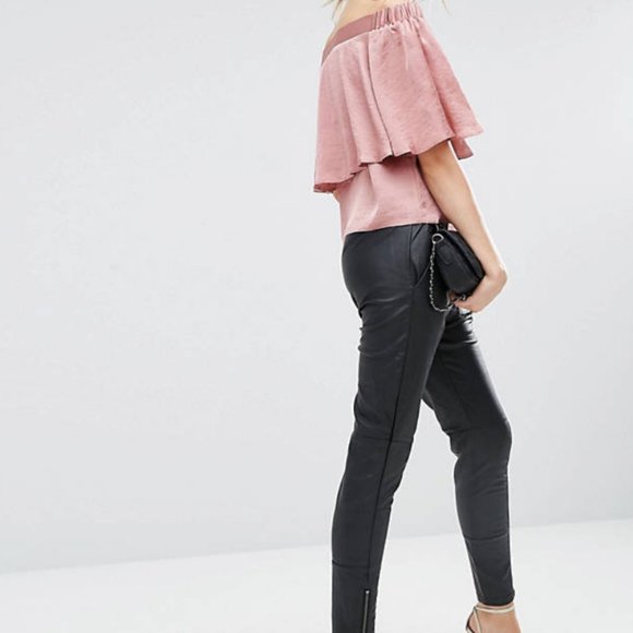 AVBL ASOS Blush Pink Satin Off Shoulder Top - S - Picture 5 of 8